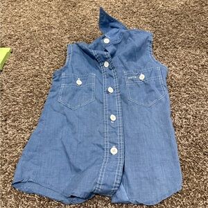 🌶️Blue Sleeveless Kids Button-Up Top